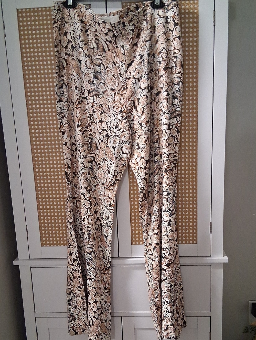 Anthropologie Beige and Black Floral Wide-Leg Pants